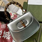 	 Bagsaaa Bamboo 1947 Mini Top Handle Silver Leather Bag - 17x12.5x8cm - 5