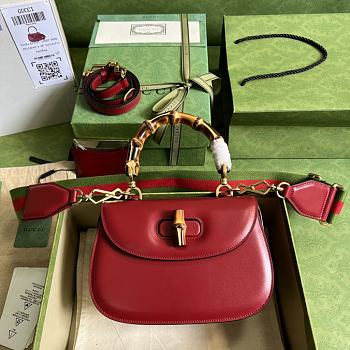 	 Bagsaaa Bamboo 1947 Small Top Handle Red Leather Bag - 21x15x7cm