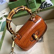 Bagsaaa Bamboo 1947 Mini Top Handle Brown Crocodile Leather Bag - 17x12.5x8cm - 6