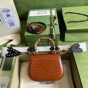 Bagsaaa Bamboo 1947 Mini Top Handle Brown Crocodile Leather Bag - 17x12.5x8cm - 3