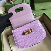 	 Bagsaaa Bamboo 1947 Mini Top Handle Purple Crocodile Leather Bag - 17x12.5x8cm - 2