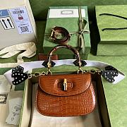 Bagsaaa Bamboo 1947 Small Top Handle Brown Crocodile Leather Bag - 21x15x7cm - 1