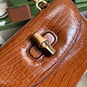 Bagsaaa Bamboo 1947 Small Top Handle Brown Crocodile Leather Bag - 21x15x7cm - 5