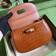 Bagsaaa Bamboo 1947 Small Top Handle Brown Crocodile Leather Bag - 21x15x7cm - 4