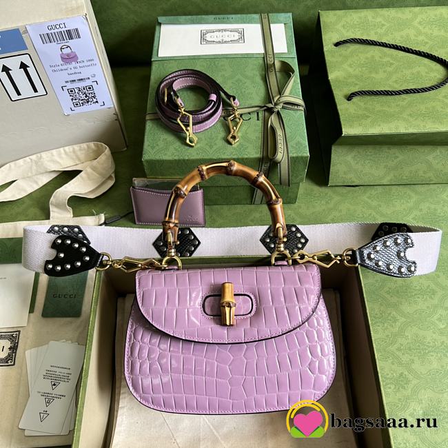 	 Bagsaaa Bamboo 1947 Small Top Handle Purple Crocodile Leather Bag - 21x15x7cm - 1