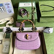 	 Bagsaaa Bamboo 1947 Small Top Handle Purple Crocodile Leather Bag - 21x15x7cm - 1