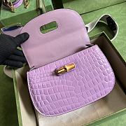 	 Bagsaaa Bamboo 1947 Small Top Handle Purple Crocodile Leather Bag - 21x15x7cm - 4