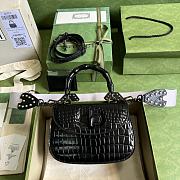 	 Bagsaaa Bamboo 1947 Small Top Handle Black Crocodile Leather Bag - 21x15x7cm - 1