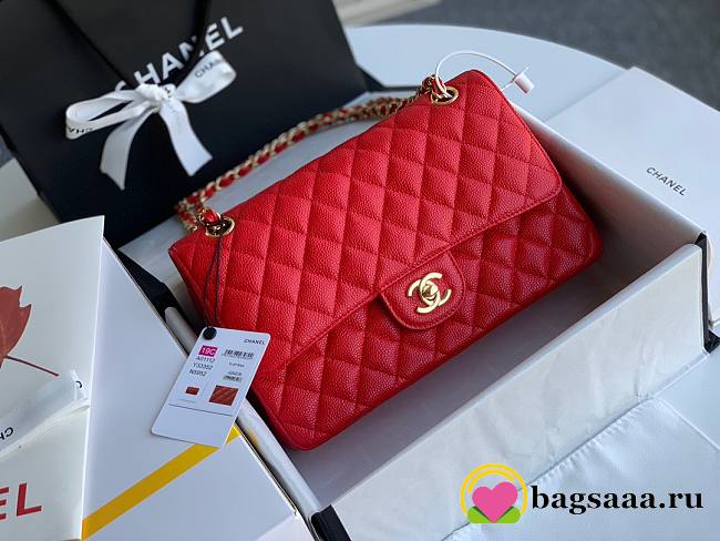 Bagsaa Chanel Caviar Medium Flap Red Bag 25cm - 1
