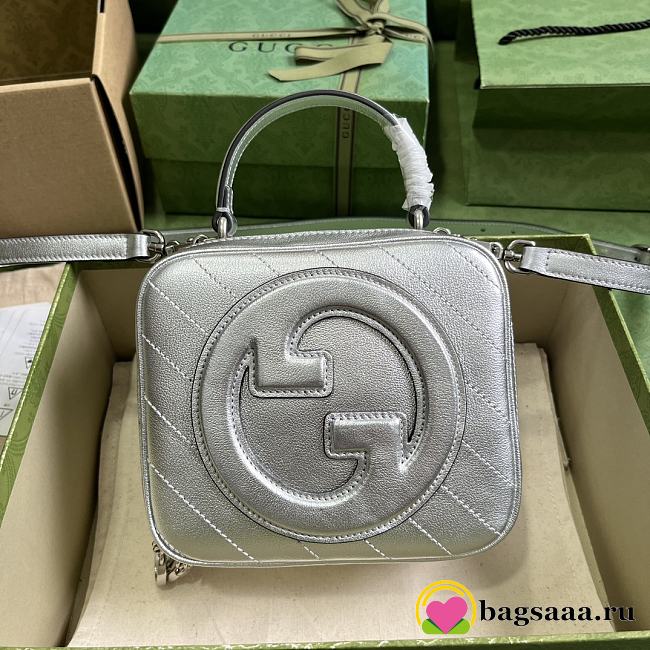 	 Bagsaaa Gucci Blondie Top Handle Silver Leather Bag - 17x15x9cm - 1