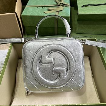 	 Bagsaaa Gucci Blondie Top Handle Silver Leather Bag - 17x15x9cm