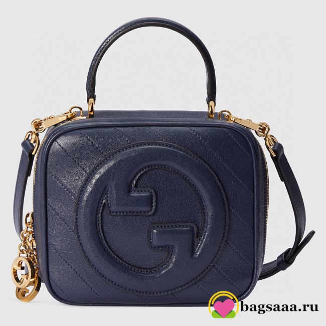 	 Bagsaaa Gucci Blondie Top Handle Blue Leather Bag - 17x15x9cm - 1
