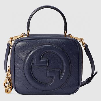 	 Bagsaaa Gucci Blondie Top Handle Blue Leather Bag - 17x15x9cm