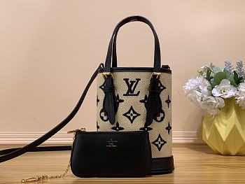 Bagsaaa Louis Vuitton Bucket Nano Bag Noir Beige With Lotus Cotton - 13 x 17 x 9 cm