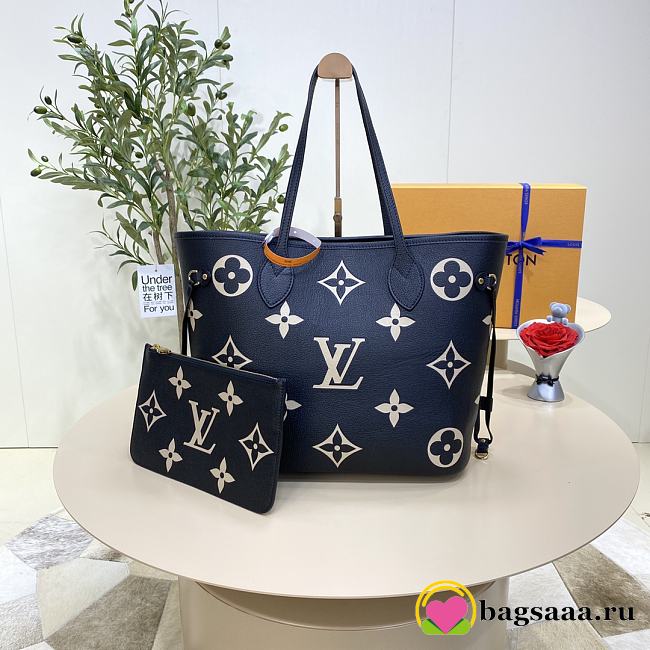 Bagsaaa Louis Vuitton Neverfull MM Bicolor Monogram Black and Beige - 31 x 28 x 14 cm - 1