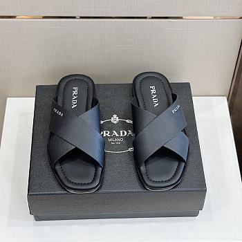 Bagsaaa Prada Black Smooth Leather Slides 