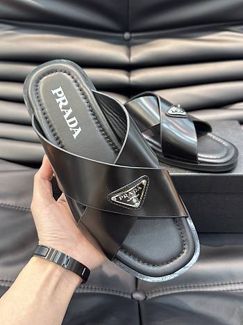 	 Bagsaaa Prada Black Smooth Leather Logo Slides