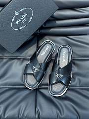 	 Bagsaaa Prada Black Smooth Leather Logo Slides - 3