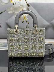 Bagsaaa Dior Lady Small Gray Smooth Calfskin and Satin with Bead Embroidery - 20 x 17 x 8 cm - 4
