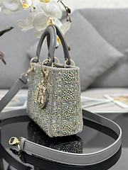 Bagsaaa Dior Lady Small Gray Smooth Calfskin and Satin with Bead Embroidery - 20 x 17 x 8 cm - 2