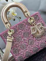 	 Bagsaaa Dior Lady Small Metallic Calfskin and Satin with Rose Des Vents Resin Pearl Embroidery - 20 x 17 x 8 cm - 3