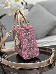 	 Bagsaaa Dior Lady Small Metallic Calfskin and Satin with Rose Des Vents Resin Pearl Embroidery - 20 x 17 x 8 cm - 4