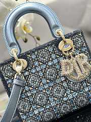 Bagsaaa Dior Lady Small Metallic Calfskin and Satin with Celestial Blue Bead Embroidery - 20 x 17 x 8 cm - 2