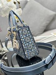 Bagsaaa Dior Lady Small Metallic Calfskin and Satin with Celestial Blue Bead Embroidery - 20 x 17 x 8 cm - 4