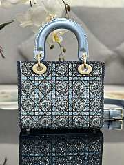 Bagsaaa Dior Lady Small Metallic Calfskin and Satin with Celestial Blue Bead Embroidery - 20 x 17 x 8 cm - 5