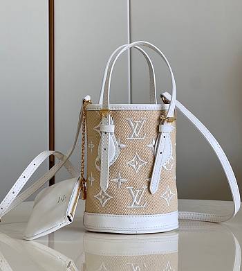 Bagsaaa Louis Vuitton Bucket Nano Bag White Beige With Lotus Cotton - 13 x 17 x 9 cm