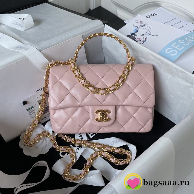 	 Bagsaaa Chanel Flap Bag Gold Top Handle Pink  - 13X21X8cm - 1