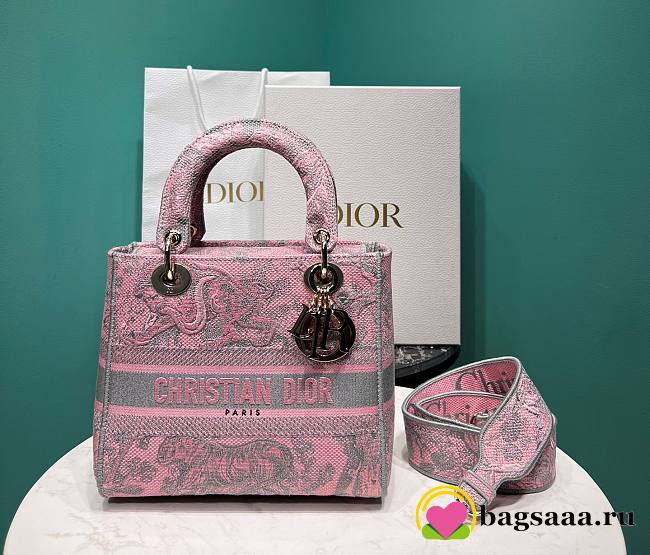 	 Bagsaaa Lady Dior Pink Toile de Jouy Embroidery - 24cm - 1
