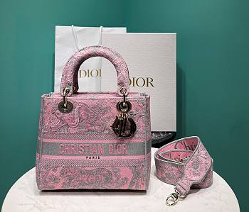 	 Bagsaaa Lady Dior Pink Toile de Jouy Embroidery - 24cm