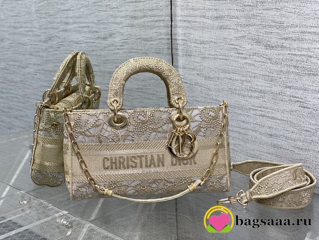 Bagsaaa Dior Lady D-Joy Gold D-Lace Embroidery with Macramé Effect - 26 *13.5 *5cm - 1