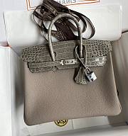 	 Bagsaaa Hermes Birkin Touch Togo Leather and Shiny Niloticus Crocodile Dark Grey - 25cm - 1