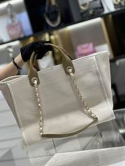 Bagsaaa Chanel Natural Canvas and Tan Leather Large Pearl Deauville Tote - 30*39*22cm - 4