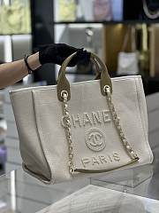 Bagsaaa Chanel Natural Canvas and Tan Leather Large Pearl Deauville Tote - 30*39*22cm - 2