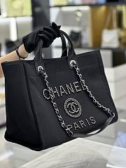 	 Bagsaaa Chanel Natural Canvas and Black Leather Large Pearl Deauville Tote - 30*39*22cm - 5