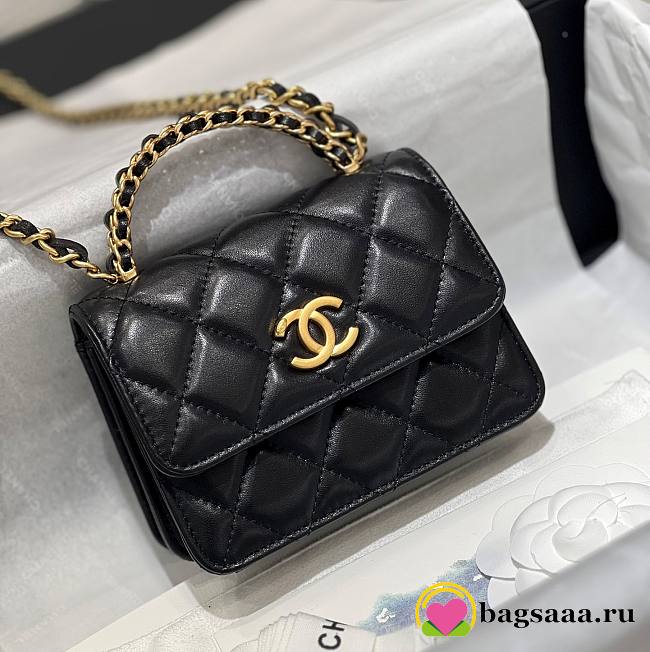 Bagsaaa Chanel Small Lambskin Flap Black Bag - 12.5x9.5x3.5cm  - 1