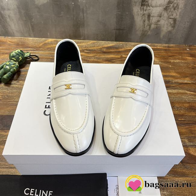	 Bagsaaa Celine White Loafers With Triomphe Logo - 1