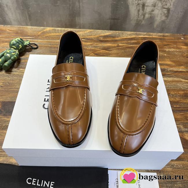 	 Bagsaaa Celine Brown Loafers With Triomphe Logo - 1