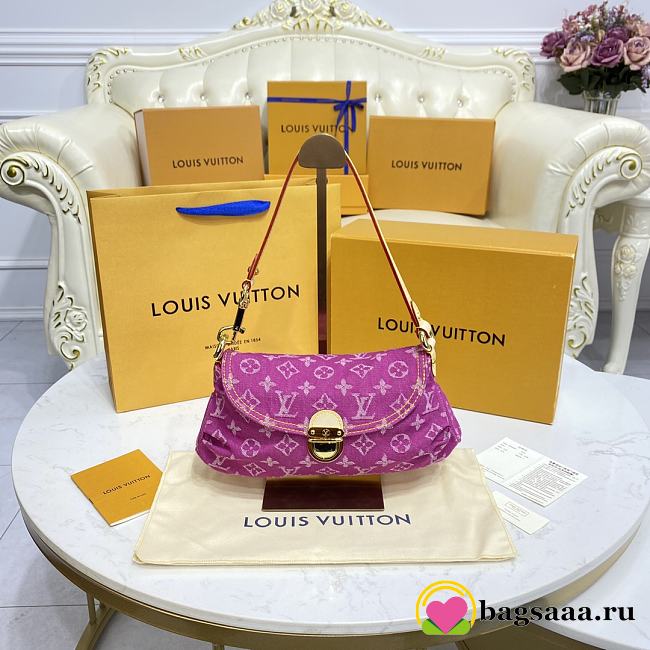 	 Bagsaaa Louis Vuitton Monogram Denim Mini Pleaty Bag in Pink - 25x15x9cm - 1