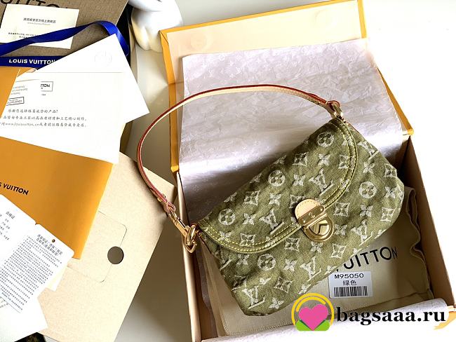 	 Bagsaaa Louis Vuitton Monogram Denim Mini Pleaty Bag in Green - 25x15x9cm - 1