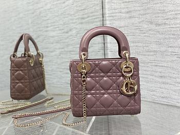 Bagsaaa Dior Lady Mini Dark Pink Bag 17cm