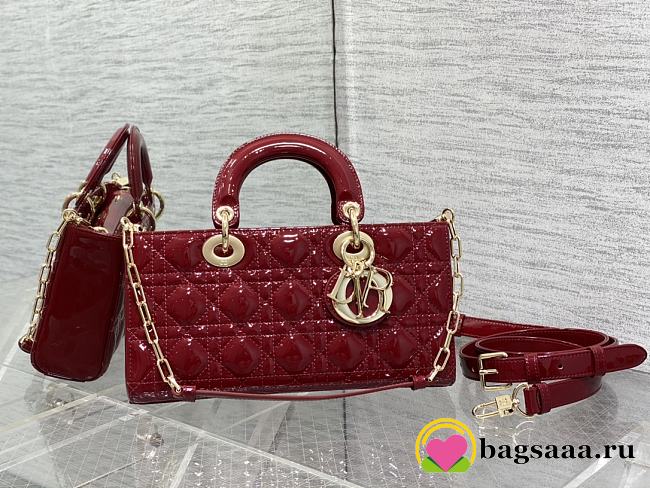 Bagsaaa Dior Lady D-Joy Medium Patent Red Leather Bag - 26*6*14cm - 1