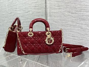 Bagsaaa Dior Lady D-Joy Medium Patent Red Leather Bag - 26*6*14cm