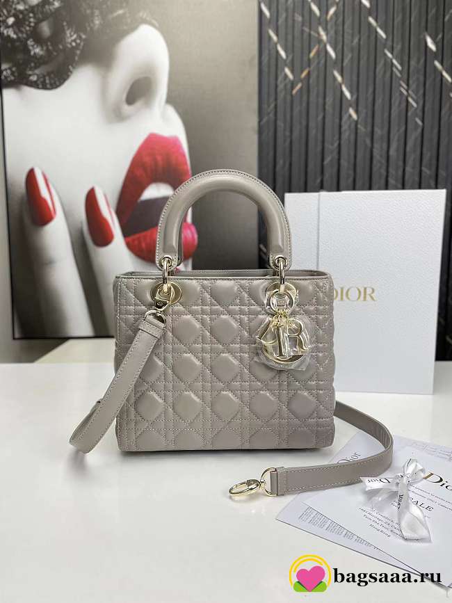 	 Bagsaaa Dior Lady Medium Grey Bag 24cm - 1