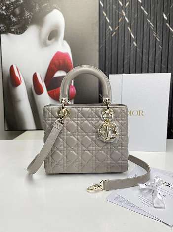 	 Bagsaaa Dior Lady Medium Grey Bag 24cm