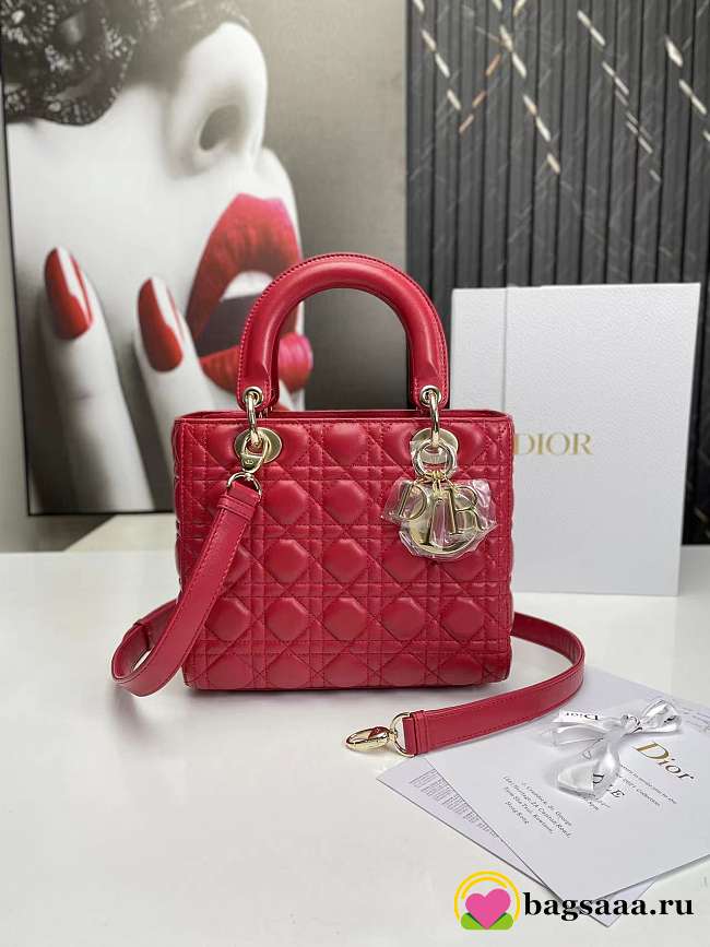 	 Bagsaaa Dior Lady Medium Red Bag 24cm - 1