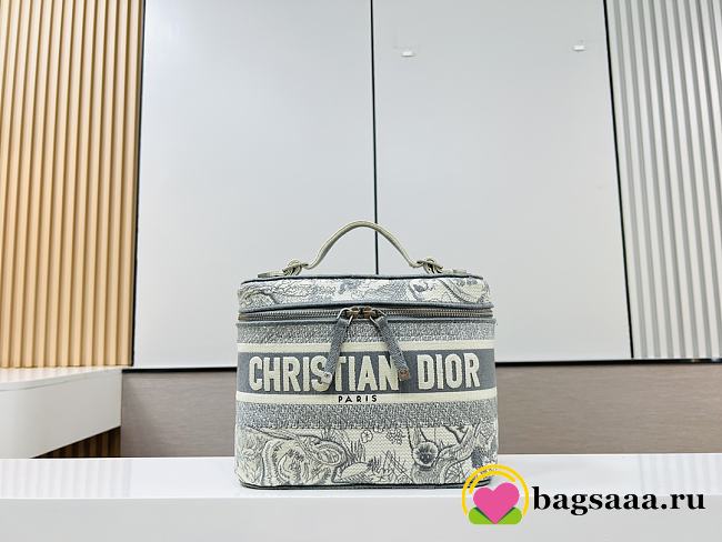 Bagsaaa Dior Vanity Ecru and Gray Toile de Jouy Embroider - 23.5×14×18.5cm - 1